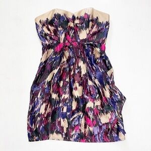 Twelfth Street by Cynthia 100% Silk Art Deco Strapless Cocktail Dress Size 4